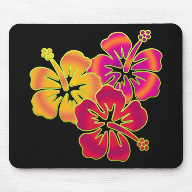 hibiscus trio | BG black Mouse Pad (Front)