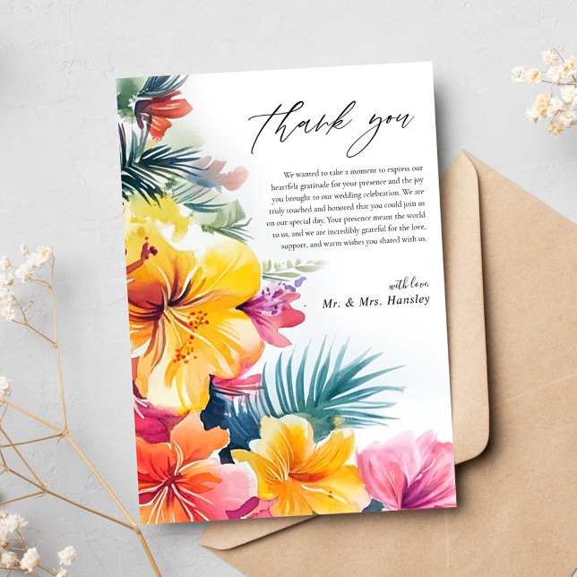 Hibiscus Tropical Beach Destination Wedding Thank You Card (Hibiscus Tropical Beach Destination Wedding Thank You Card)