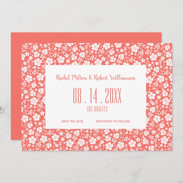 Hibiscus Tropical Coral Wedding Save The Date (Front/Back)