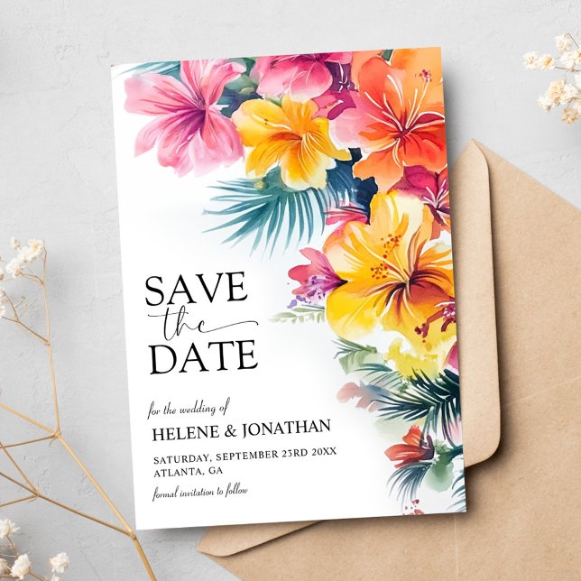 Hibiscus Tropical Elegant Destination Wedding Save The Date (Hibiscus Tropical Elegant Destination Wedding Save The Date)