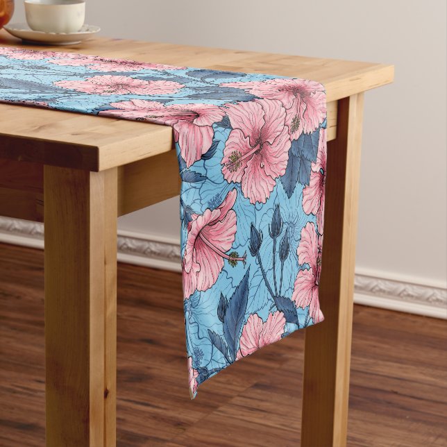 Hibiscus Tropical Floral Pattern Short Table Runner (In Situ)