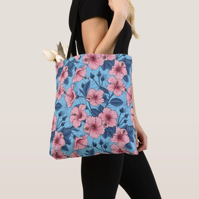 Hibiscus Tropical Floral Pattern Tote Bag (Close Up)