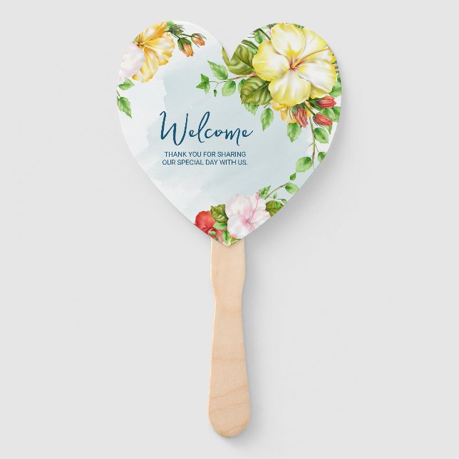 Hibiscus Tropical Floral Wedding Hand Fan (Back)