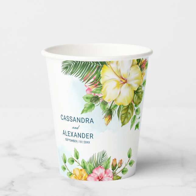 Hibiscus Tropical Floral Wedding Paper Cups (Front)