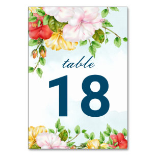 Hibiscus Tropical Floral Wedding Table Number