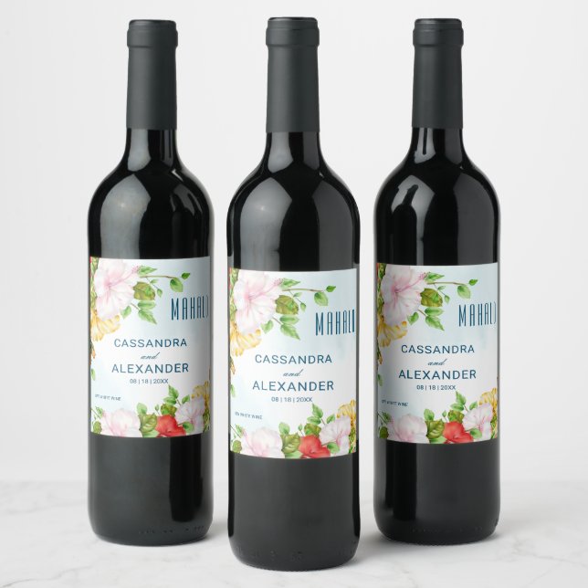 Hibiscus Tropical Floral Wine Label (Bottles)