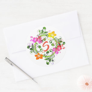 Hibiscus tropical floral wreath green pink yellow classic round sticker
