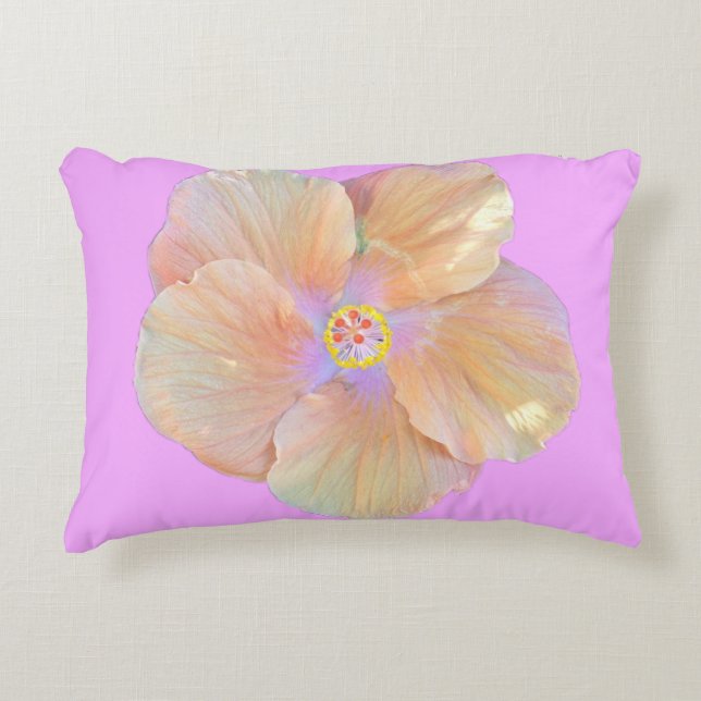 Hibiscus tropical flower cute peach pink purple decorative cushion (Front)