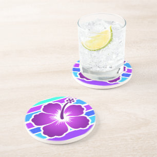 Hibiscus Tropical Flower drink coaster - purple