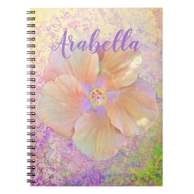 Hibiscus tropical flower iridescent pink gold cute notebook (Front)