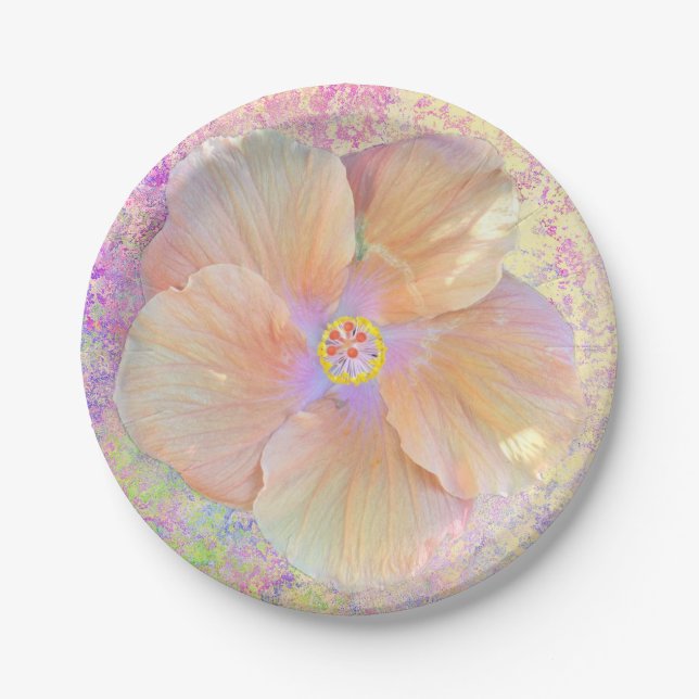 Hibiscus tropical flower iridescent pink gold cute paper plate (Front)