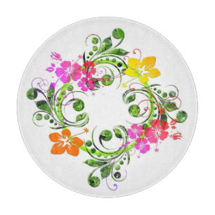 Hibiscus tropical flower wreath colourful Hawaiian Cutting Board