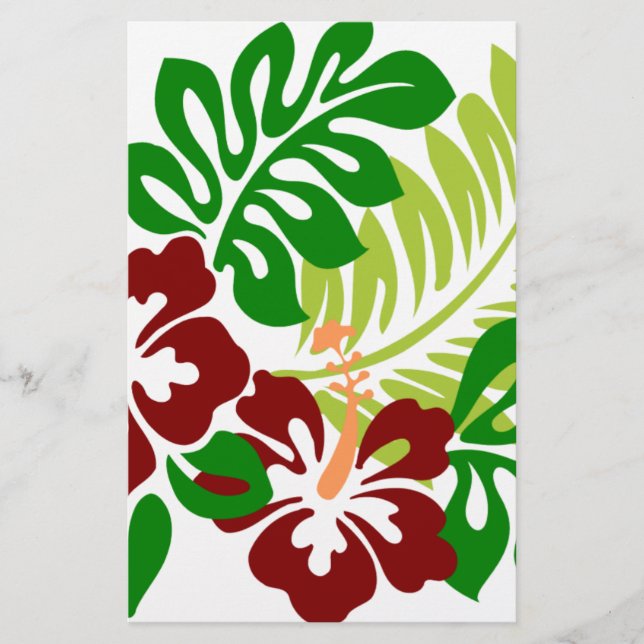 Hibiscus Tropical Flowers Stationery (Front)