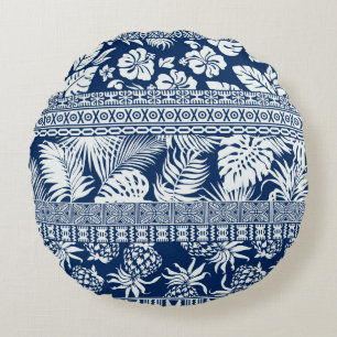 Hibiscus tropical leaves hawaiian ornament wallpap round cushion