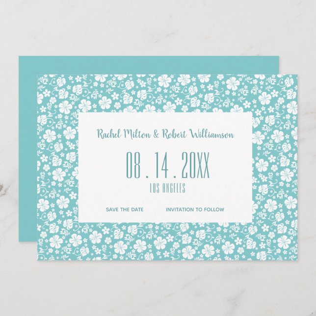 Hibiscus Tropical Turquoise Wedding Save The Date (Front/Back)