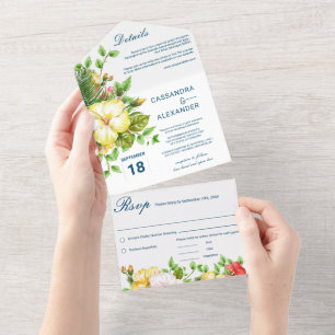 Hibiscus Tropical Wedding All In One Invitation