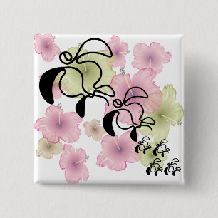 Hibiscus-Turtle-Family 15 Cm Square Badge