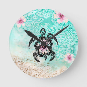 Hibiscus Turtle Round Clock
