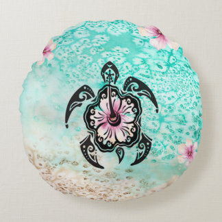 Hibiscus Turtle Round Cushion