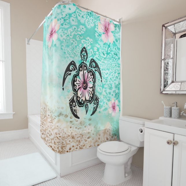 Hibiscus Turtle Shower Curtain (In Situ)