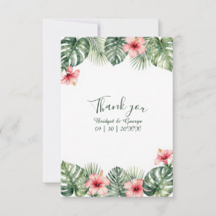 Hibiscus Vintage Hawaii Floral Tropical Wedding Thank You Card