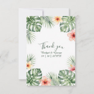 Hibiscus Vintage Hawaii Floral Tropical Wedding Thank You Card
