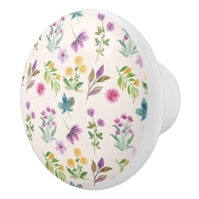 Hibiscus Watercolor Botanical Blooming Seamless Ceramic Knob (Right)