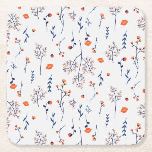 Hibiscus Watercolor Botanical Blooming Seamless Square Paper Coaster