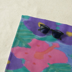 Hibiscus Watercolor Print Beach Towel
