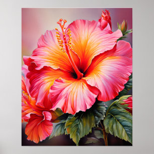 Hibiscus watercolor-style  poster