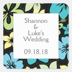 Hibiscus wedding birthday bridal shower favour square sticker
