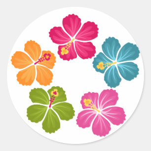 Hibiscus Wreath Classic Round Sticker