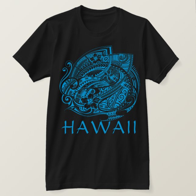 HIBISICUS POLYNESIAN TRIBAL HAWAII LtBlue T-Shirt (Design Front)