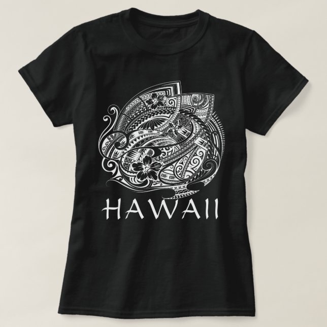 HIBISICUS POLYNESIAN TRIBAL HAWAII Wht T-Shirt (Design Front)