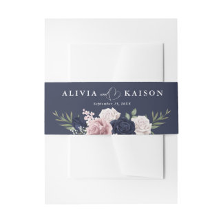 hic Elegant Blush Navy Blue Wedding Invitation Belly Band