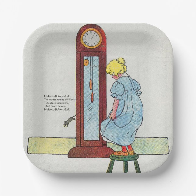 Hickory, Dickory, Dock Mother Goose Nursery Rhyme Paper Plate (Front)