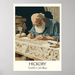 Hickory North Carolina Vintage Craft Art Studio Poster