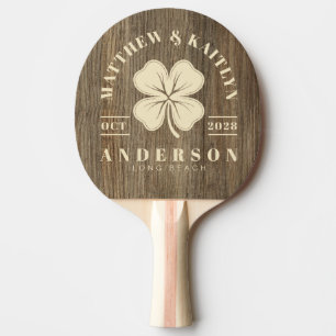 Hickory Wood Irish Clover Wedding Crest Ping Pong Paddle