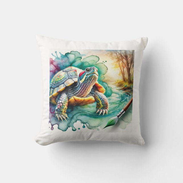 Hicotea Turtle 130924AREF109 - Watercolor Cushion (Front)