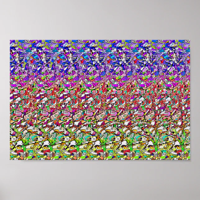 Hidden 3D Stereogram Poster, Butterfly on a Flower Poster | Zazzle