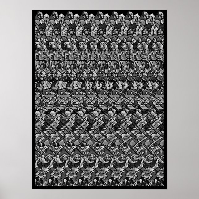 Hidden 3D Stereogram Poster - Jolly Roger, B&W (Front)