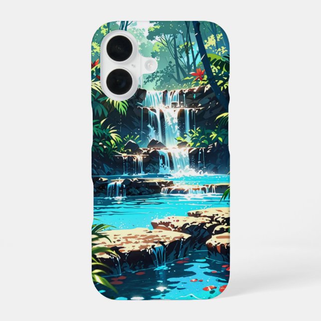 Hidden Anime Summer Jungle Waterfall iPhone 16 Case (Back)