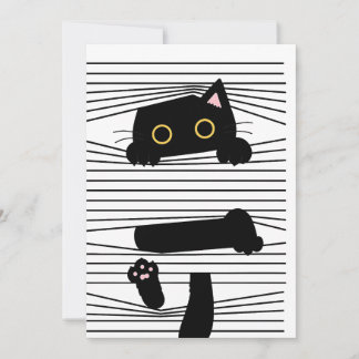 Hidden Black Cat Cute Funny Minimalist Animal Love Invitation