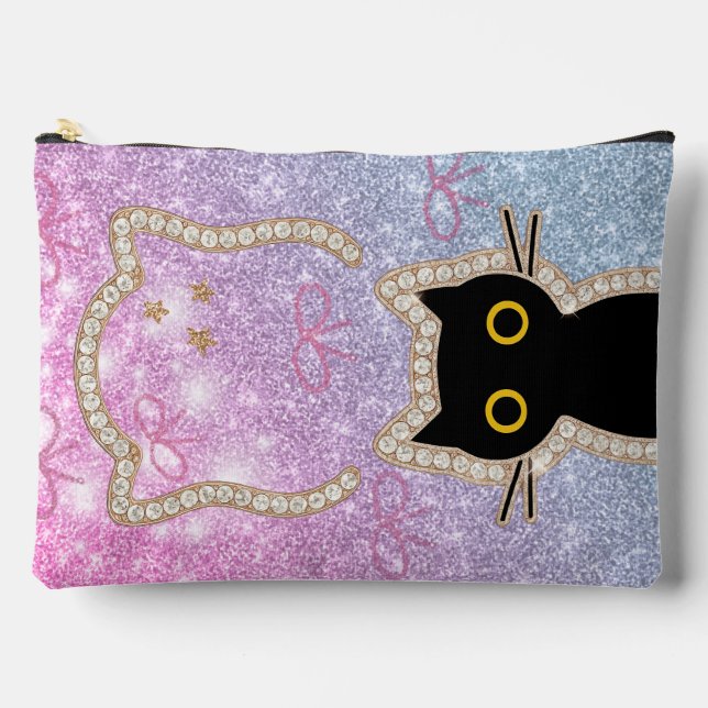 Hidden Black Cat Peeking Cute Kawaii Kitty Lovers Accessory Pouch (Front)