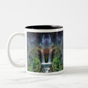 Hidden Faces in Fantasy Waterfalls Two-Tone Coffee Mug