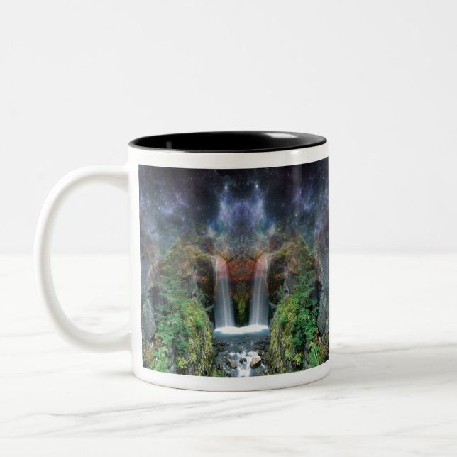 Hidden Faces in Fantasy Waterfalls Two-Tone Coffee Mug (Left)