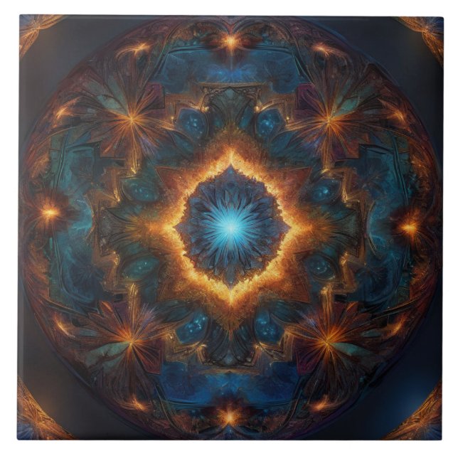 Hidden Fire Dark Abstract Ceramic Tile (Front)