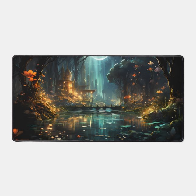 Hidden Forest Temple in the Moonlight Desk Mat (Front)