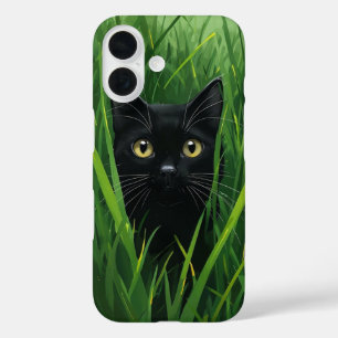 Hidden Gaze: Black Cat in the Grass iPhone 16 Case