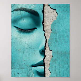 Hidden Girl Behind a Cracked Mint Wall Poster